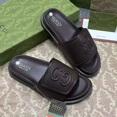 Monochromatic Dark Brown Luxury Emblem Slides